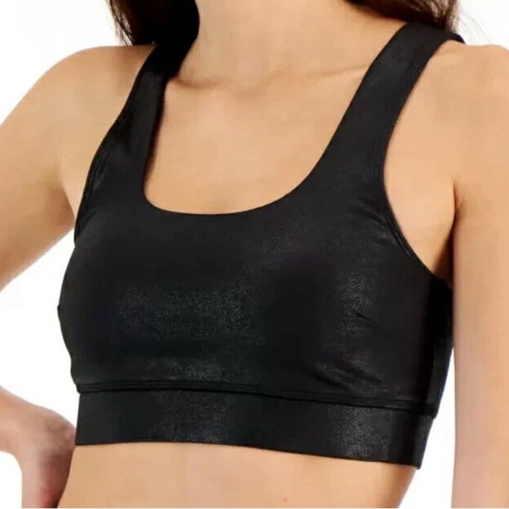 Jenni Women's Square-Neck Faux Leather Bralette Crackle Black XL Sporty stretch